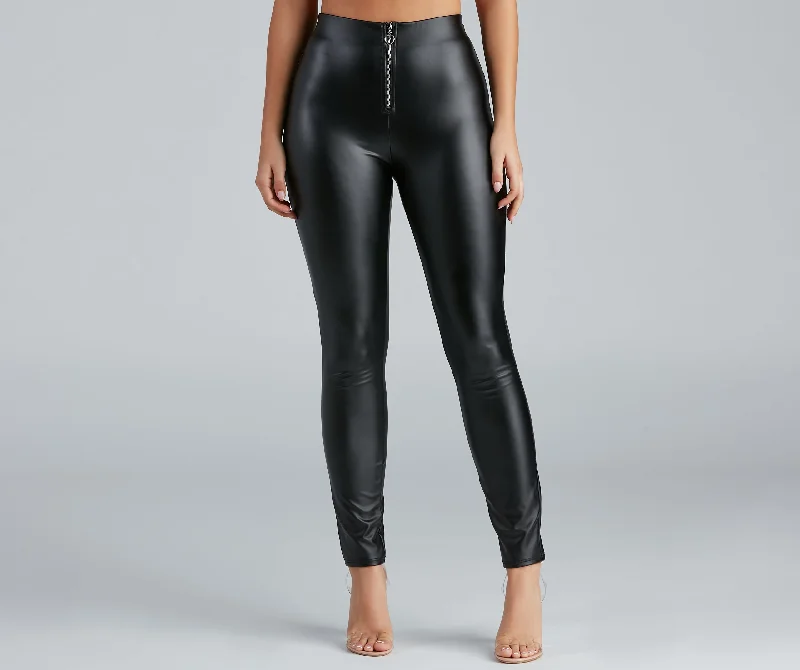 Unique Fashion Steal The Scene High Waist Faux Leather Leggings