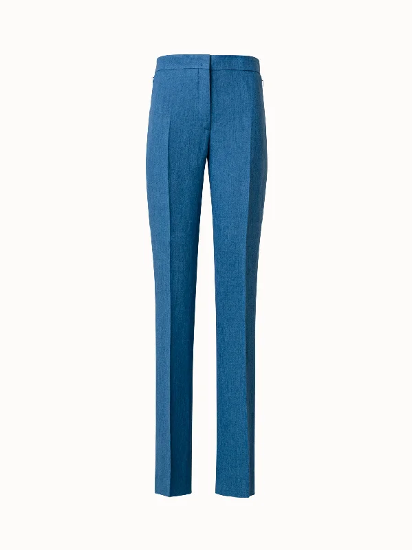 Lace Design Straight Linen Pants