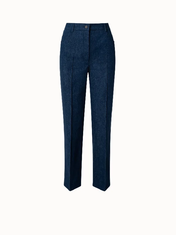 All-Day Wear Stretch Denim Cropped Straight Leg Pants