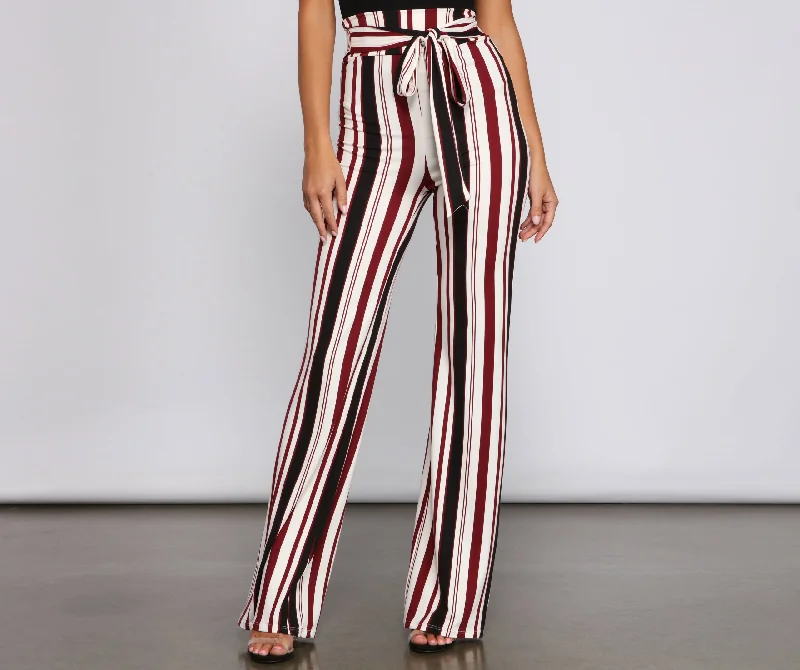 Layered Comfort Striped And Stylish Tie-Waist Pants