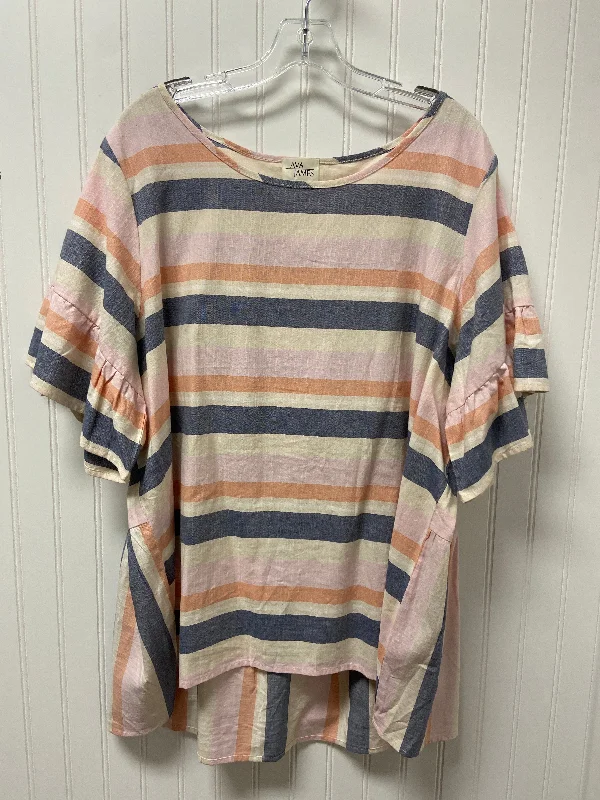 Cool Breeze At Night Striped Pattern Top Short Sleeve Ava James, Size 2x