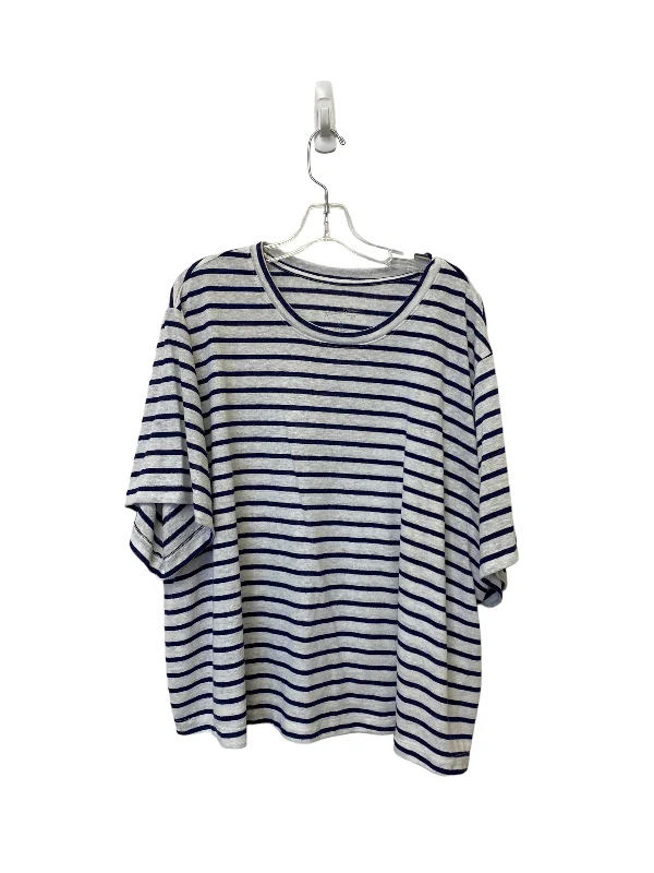 Elegant Style Striped Pattern Top Short Sleeve Basic Universal Thread, Size 3x