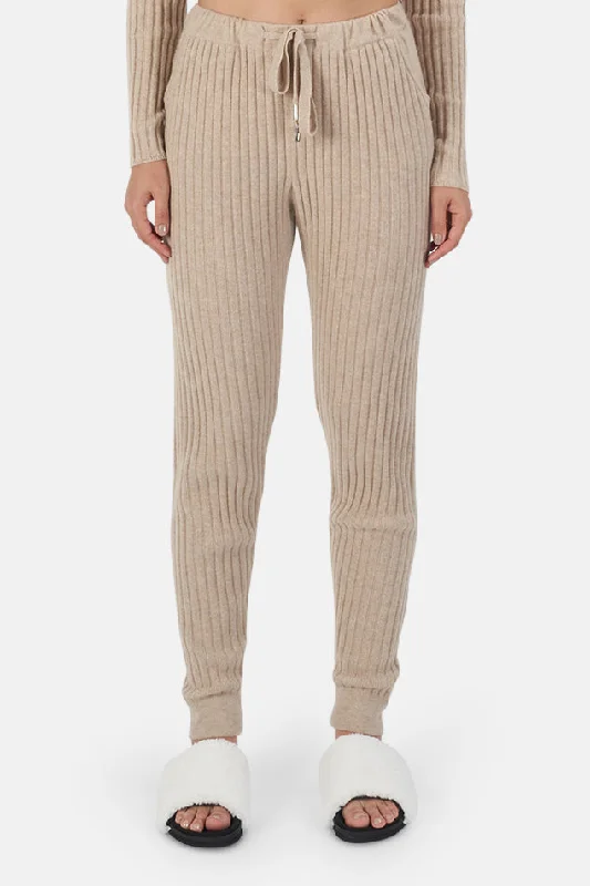 Fashionable Inner Wear Abbey Lightweight Ribbed Cashmere Pants Beige