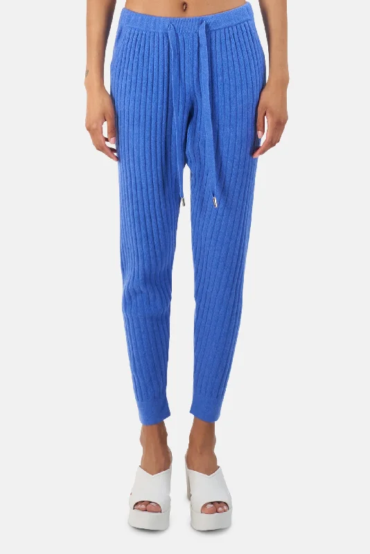 Fashion Innovation Abbey Lightweight Ribbed Cashmere Pants Blue