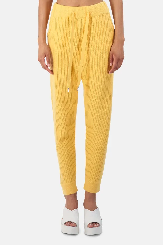 Elegant Wear Florence Ribbed Cashmere Pants Yellow
