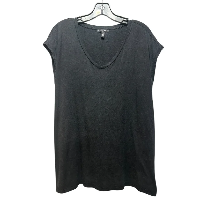 Ethnic Style Top Short Sleeve Basic By Eileen Fisher In Black, Size: L