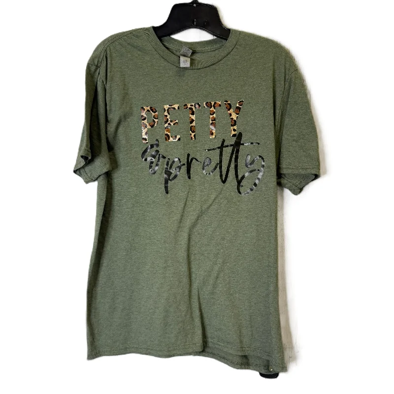 Lace Design Top Short Sleeve Basic By Gildan In Green, Size: L