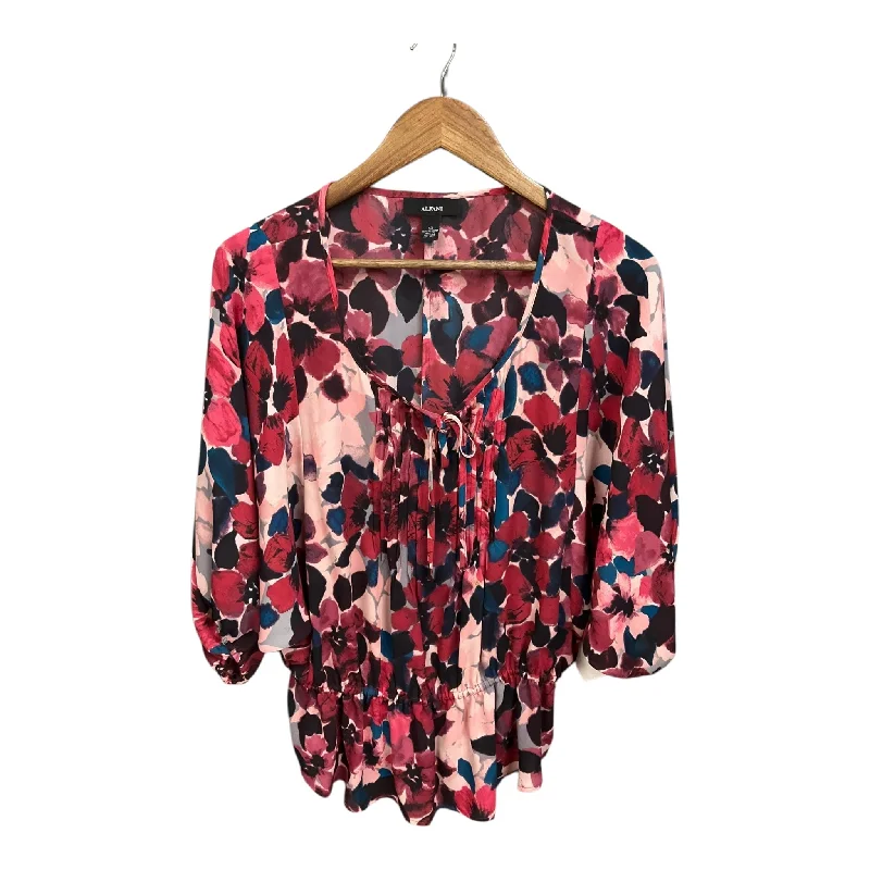 Trendy Layers Top Short Sleeve By Alfani In Floral Print, Size: L
