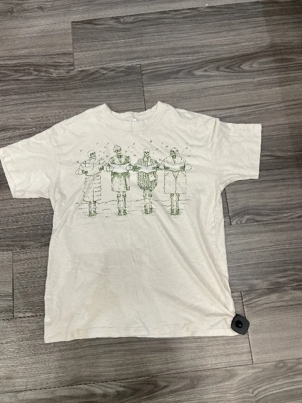 Relaxed Looks Top Short Sleeve By American Eagle In Cream & Green, Size: Xs