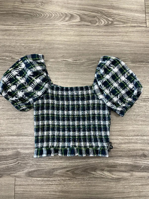 Casual Chic Looks Top Short Sleeve By American Eagle In Plaid Pattern, Size: M