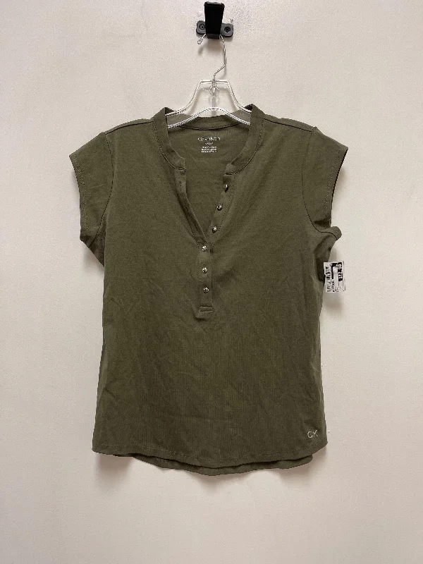 Versatile Style Top Short Sleeve By Calvin Klein In Green, Size: M