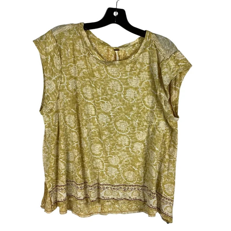 Trendy Comfort Wear Top Short Sleeve By Free People In Yellow, Size: S