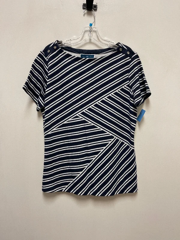 Fashion Classic Top Short Sleeve By Karen Scott In Blue & White, Size: L