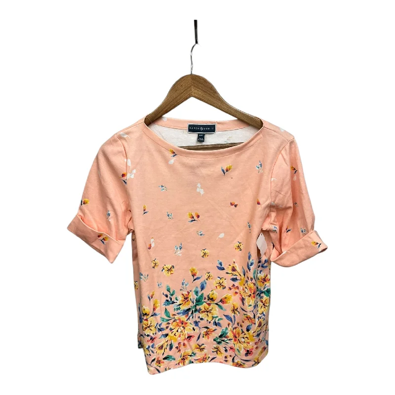 Comfortable Sweaters Top Short Sleeve By Karen Scott In Floral Print, Size: Xlp