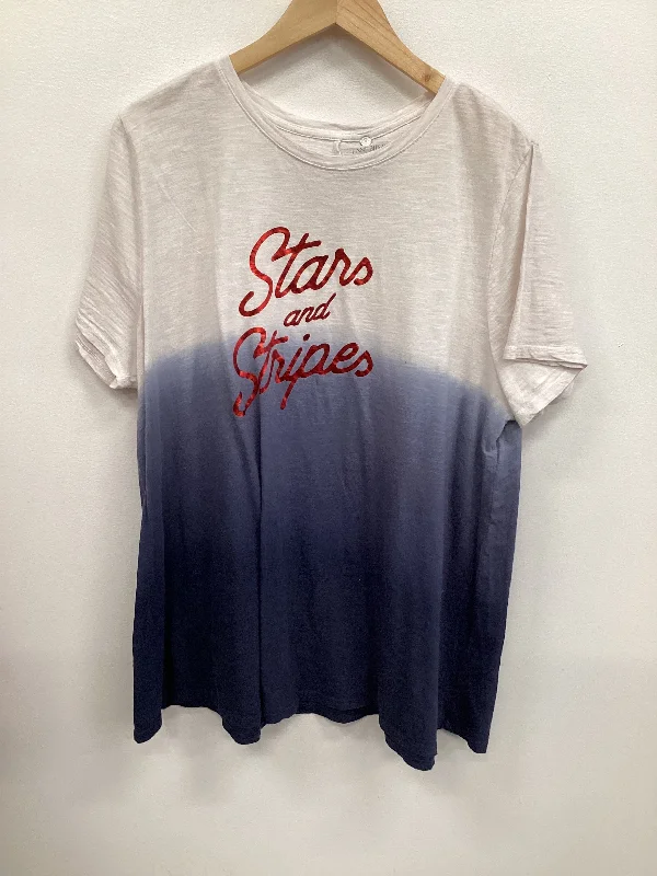 Classic Style Top Short Sleeve By Lane Bryant In Blue & White, Size: Xl