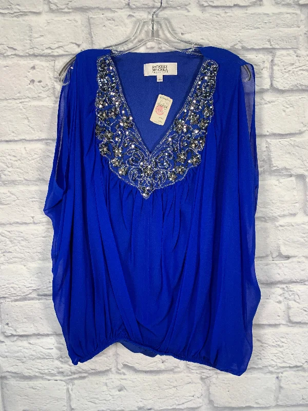 Sporty Wear Top Short Sleeve Designer By Badgley Mischka In Blue, Size: L