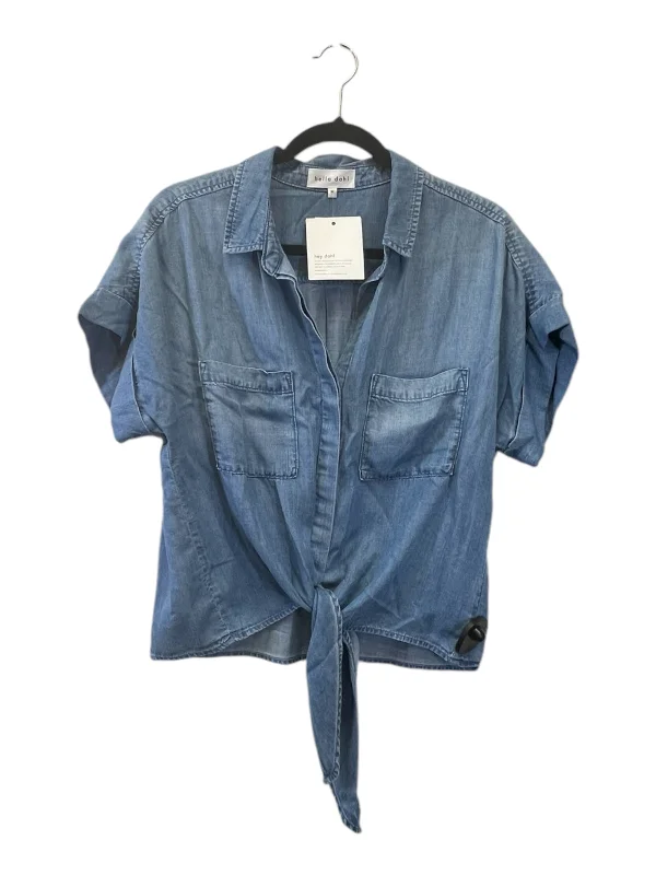 Stylish Wear Top Short Sleeve Designer By Bella Dahl In Blue Denim, Size: M