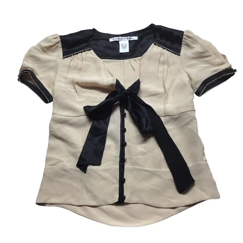 Elegant Dressing Top Short Sleeve Designer By Diane Von Furstenberg In Black & Tan, Size: 0