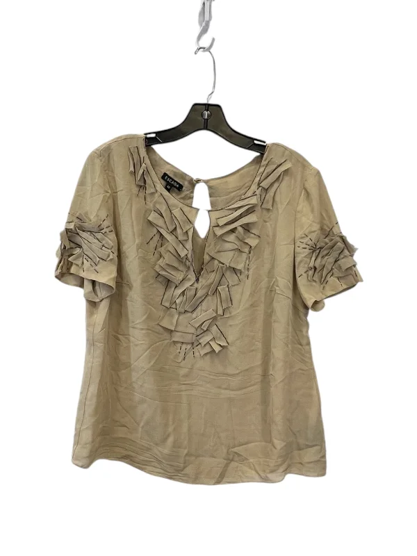 Noble Temperament Top Short Sleeve Designer By Escada In Black & Tan, Size: S