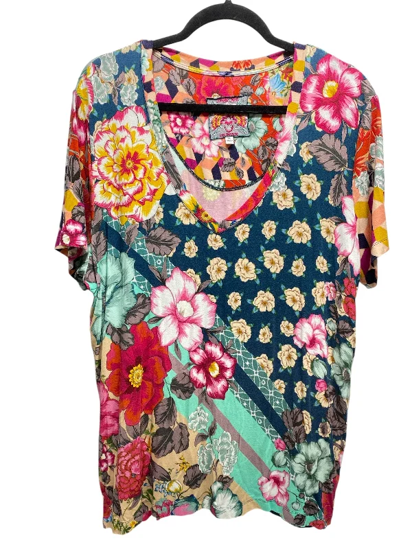 Breezy Comfort Top Short Sleeve Designer By Johnny Was In Floral Print, Size: Xl