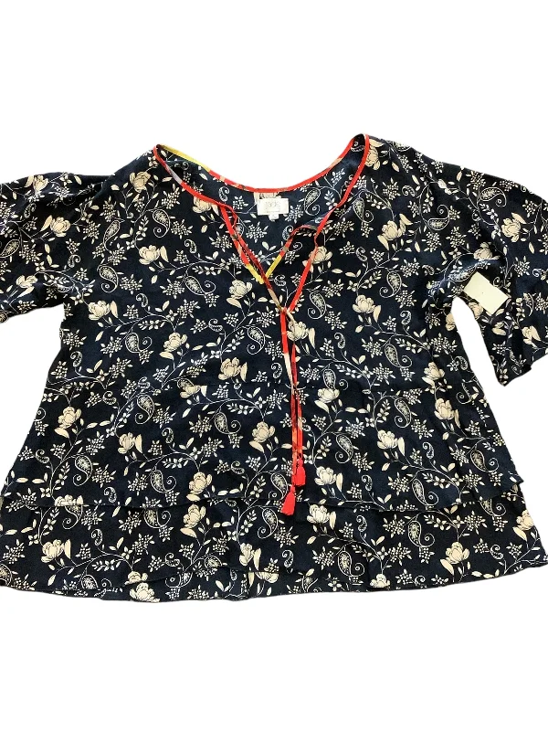Comfortable Fitwear Top Short Sleeve Designer By Johnny Was In Navy, Size: Xl