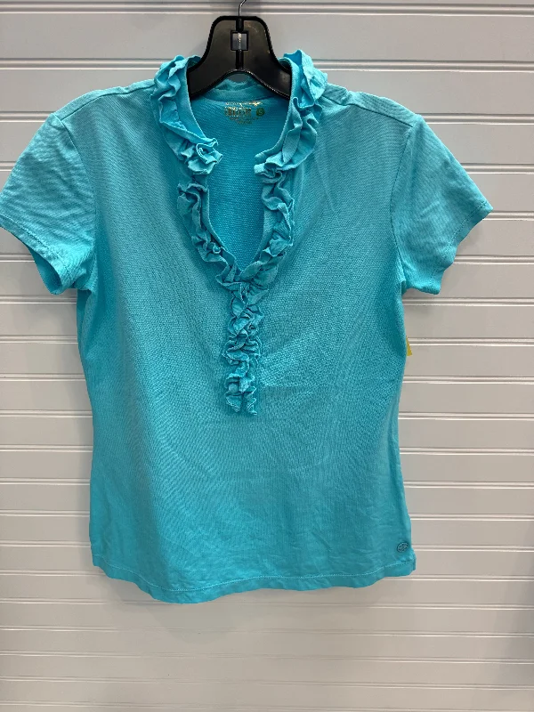 High Street Fashion Top Short Sleeve Designer By Lilly Pulitzer In Aqua, Size: S