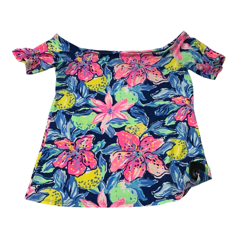 Soft Fabrics Top Short Sleeve Designer By Lilly Pulitzer In Blue & Pink, Size: S