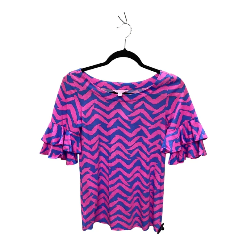 Relaxed Fit Top Short Sleeve Designer By Lilly Pulitzer In Blue & Pink, Size: Xxs