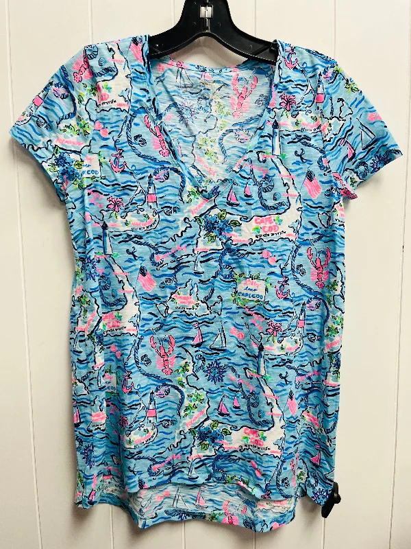 Luxury Customization Top Short Sleeve Designer By Lilly Pulitzer In Blue, Size: Xs