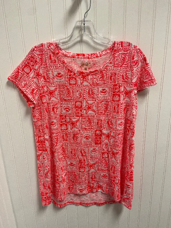 Lace Design Top Short Sleeve Designer By Lilly Pulitzer In Coral, Size: S