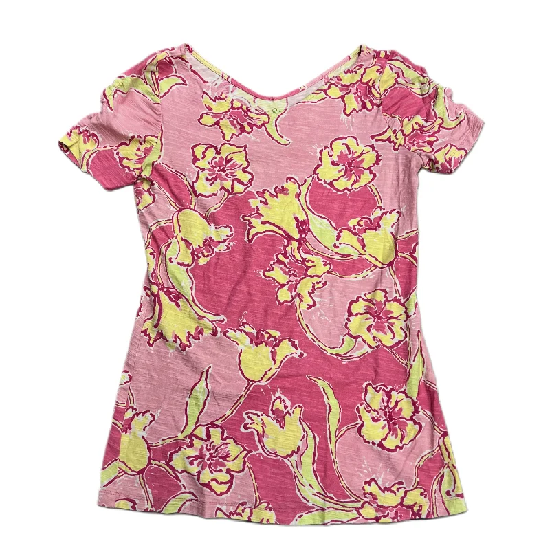 Fresh And Natural Top Short Sleeve Designer By Lilly Pulitzer In Pink & Yellow, Size: S