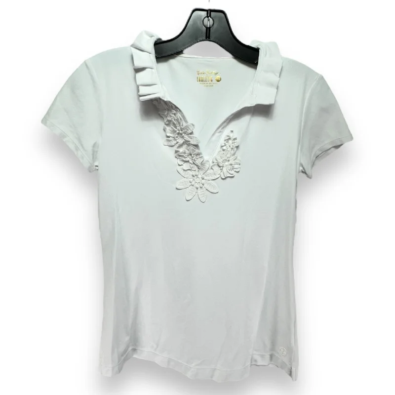 Casual Ease UPF 50+ Luxletic Frida Polo Top Designer By Lilly Pulitzer In White, Size: XS