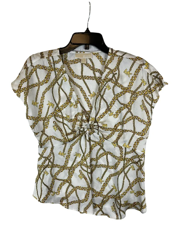 Sweet Girl Top Short Sleeve Designer By Michael By Michael Kors In Gold & White, Size: M