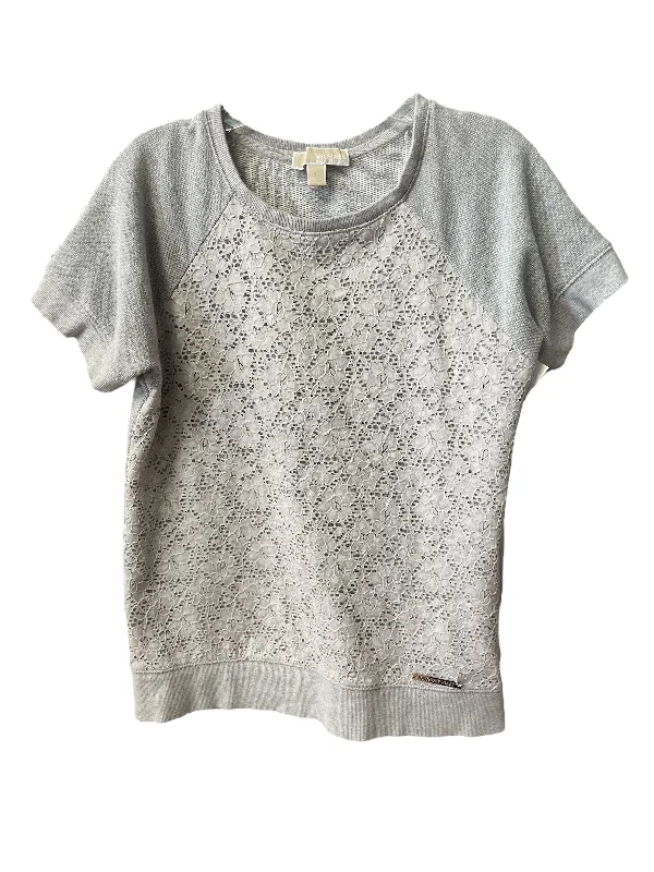 Thin Design Top Short Sleeve Designer By Michael By Michael Kors In Grey, Size: M