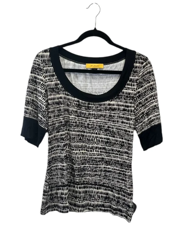 Soft And Comfortable Top Short Sleeve Designer By St John Collection In Black & Cream, Size: M