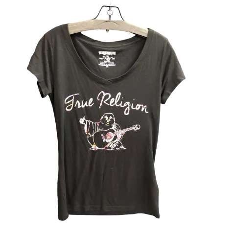 Classic And Versatile Top Short Sleeve Designer By True Religion In Black, Size: M