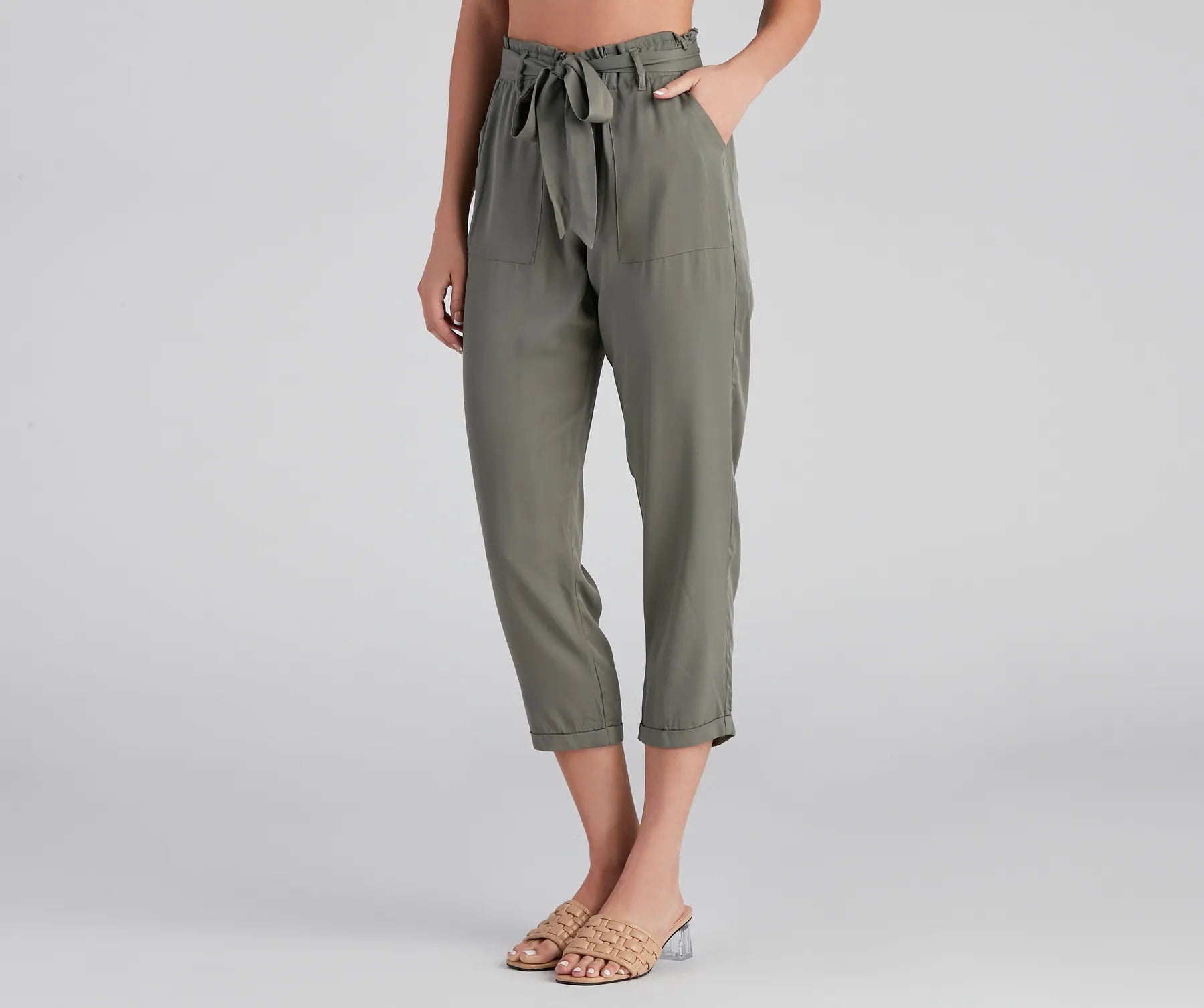 Classic Style Trendsetter Tie Waist Paperbag Pants
