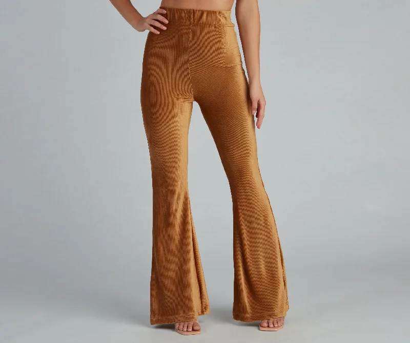 Relaxed Fit Wear Trendy Luxe Velvet Flare Pants