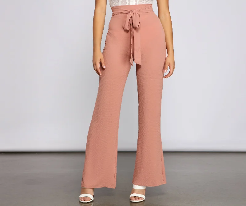 Cozy Fit Wear Trendy Tie-Waist Flared Pants