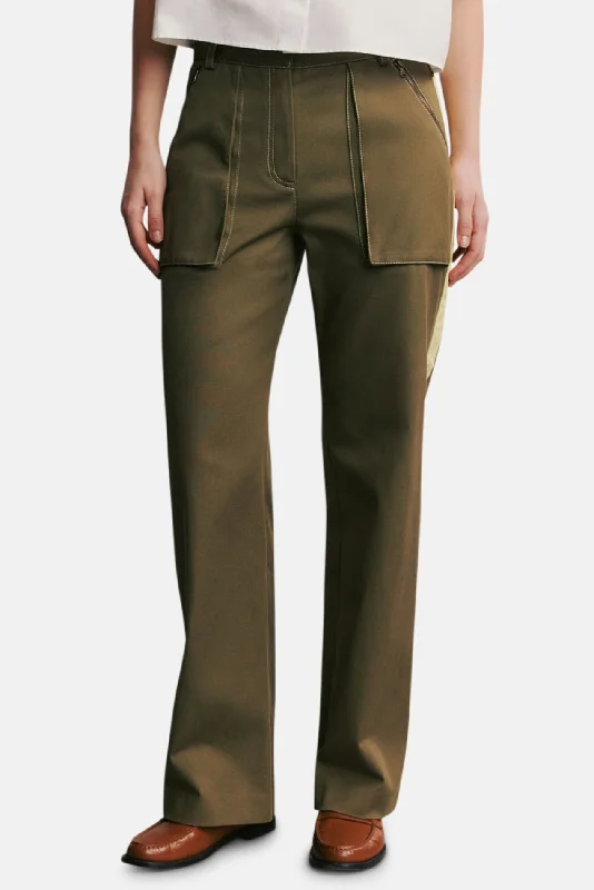 Modernism Isa Pant In Stretch Cotton Twill Dark Olive