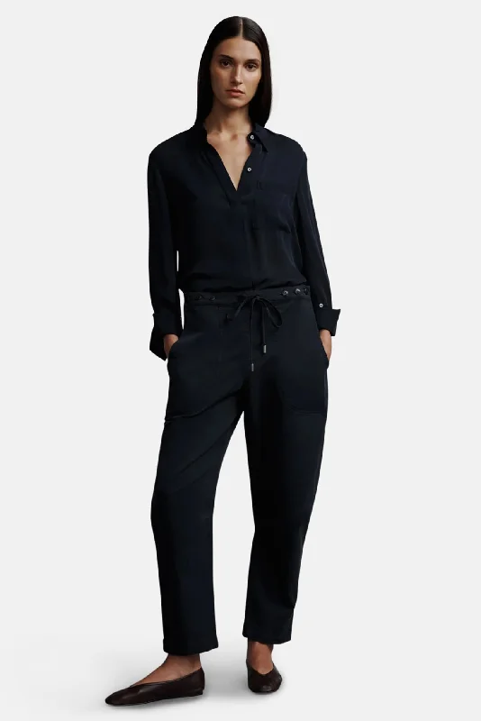 Retro Design Jetties Beach Pant in Stretch Compact Cotton Midnight