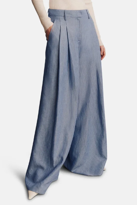High Street Design New Didi Pant In Linen Stripe Indigo/White