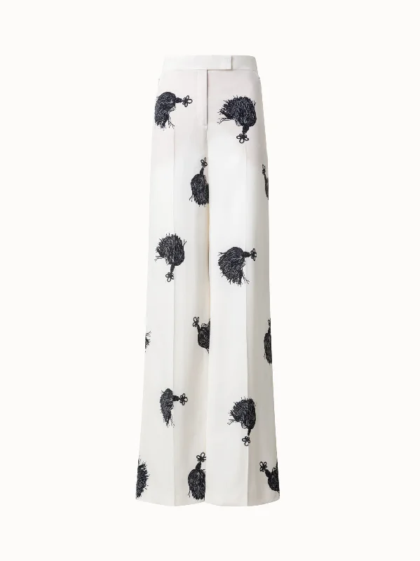 Sports And Leisure Wide Leg Silk Pants with Tassels Print