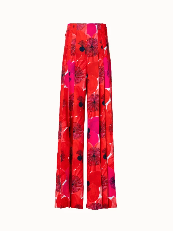 Fashionable Inner Wear Wide Pleated Pant with Poppy Print