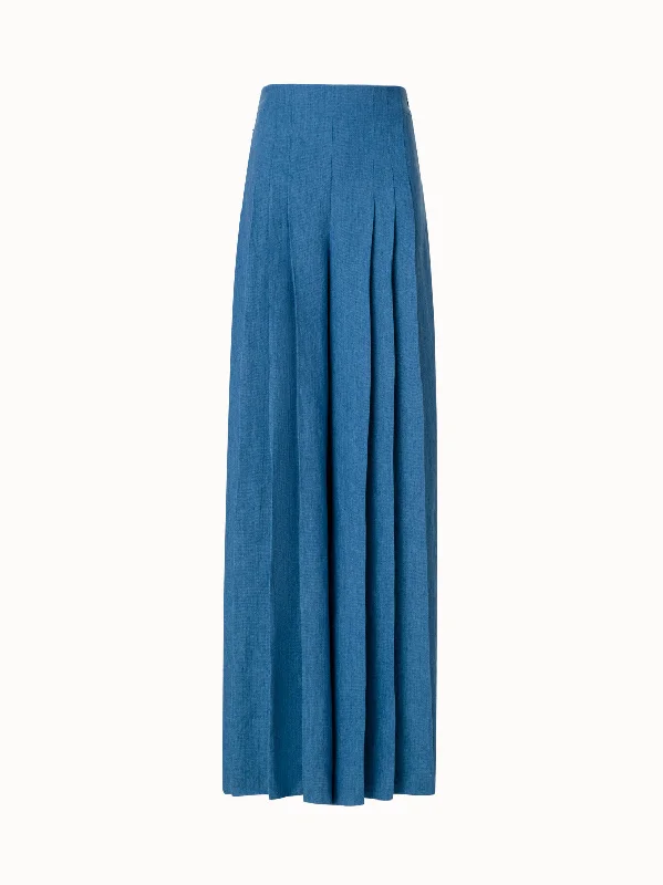 Practical Style Wide Pleated Pants in Linen Gabardine