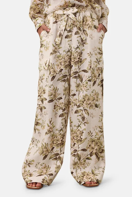 Elegant Style Golden Relaxed Pocket Pant Sage Toile Floral