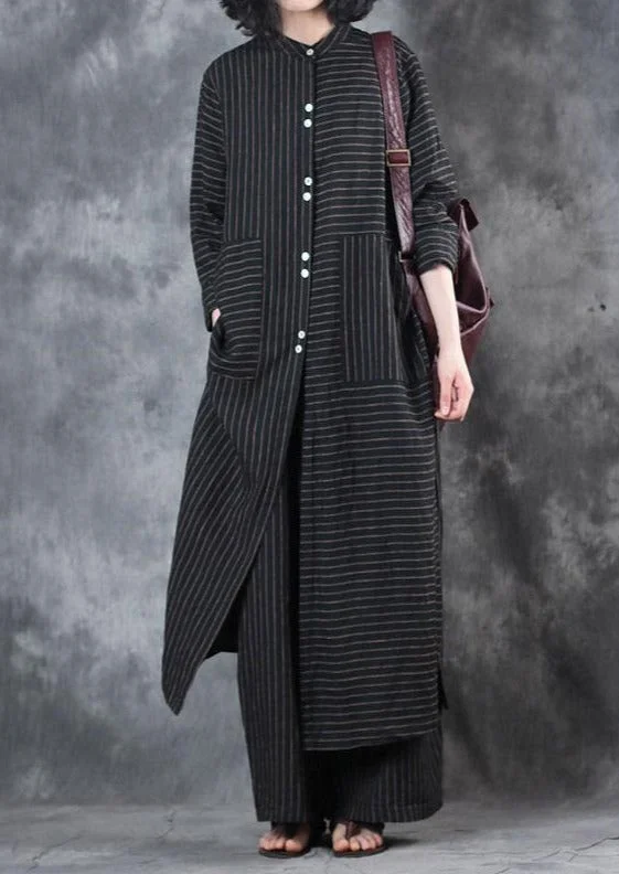 All-Day Wear 2022 Women Black Stand Collar Linen Long Shirt And Casual Wide Leg Pants Two Pieces All-Day Wear 2022 Women Black Stand Collar Linen Long Shirt And Casual Wide Leg Pants Two Pieces