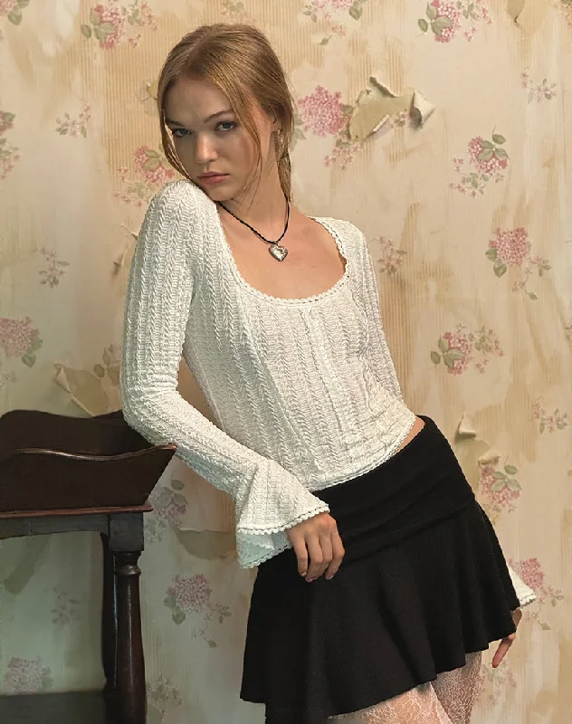 Luxury Temperament Abella Textured Flute Sleeve Top in Ivory