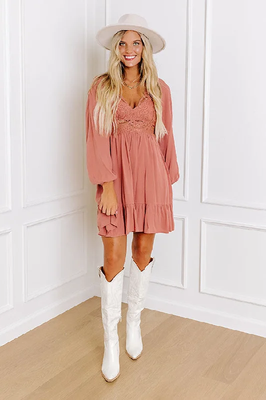 Soft Knitwear All The Sway Lace Mini Dress In Rustic Rose