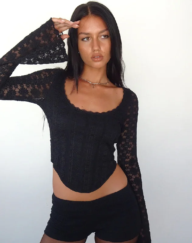 Luxury Style Belle Long Sleeve Top in Regal Lace Black
